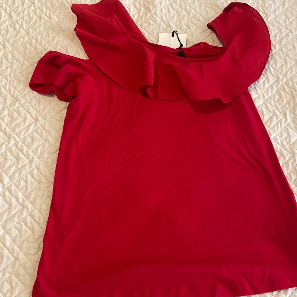 One shoulder red top